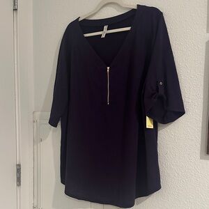 Perseption Deep Purple V-Neck Tunic with Gold Zipper